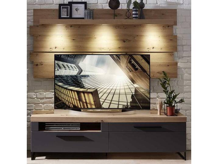 TV Unterschrank in Dunkelgrau und Wildeiche Optik Klappe und Schublade von Pharao24.de