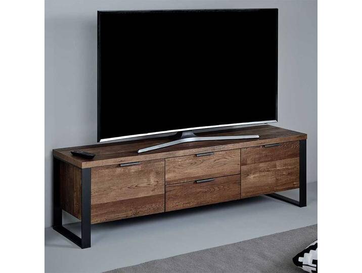 TV Unterschrank in Eiche dunkel und Schwarz 45 cm hoch von Pharao24.de