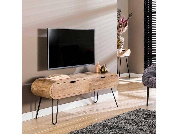 TV Unterschrank in Mangoholz Sandfarben Schwarz von Pharao24.de