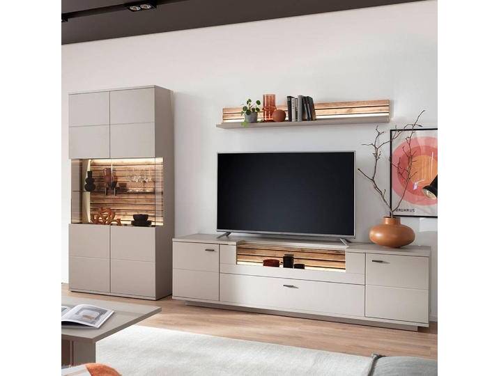 TV Wohnwand Designer Wohnwand in Grau und Wildeichefarben (dreiteilig) von Pharao24.de