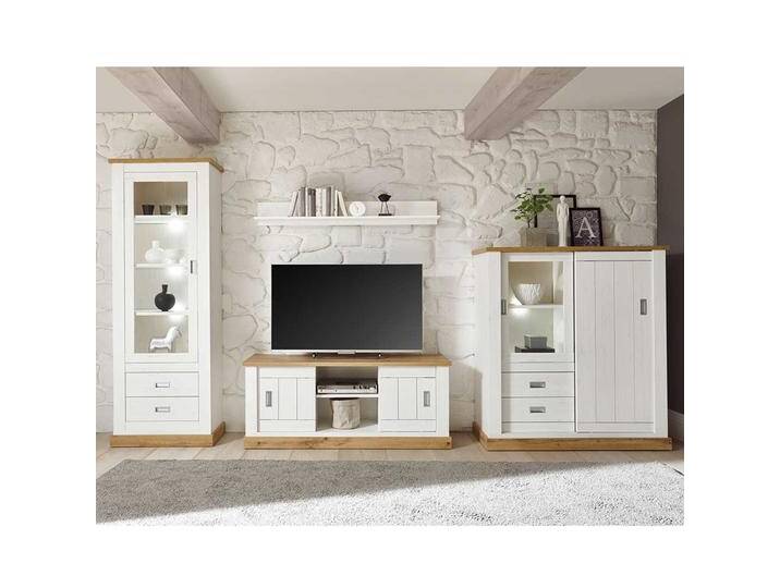 TV Wohnwand in Weiß und Wildeiche Optik Landhaus Design (vierteilig) von Pharao24.de