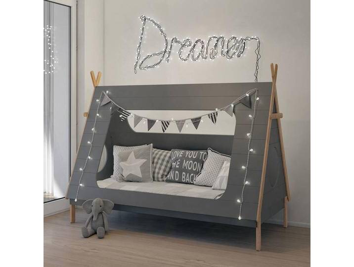 Tipi Kinderzimmerbett in Grau Kiefer teilmassiv von Pharao24.de