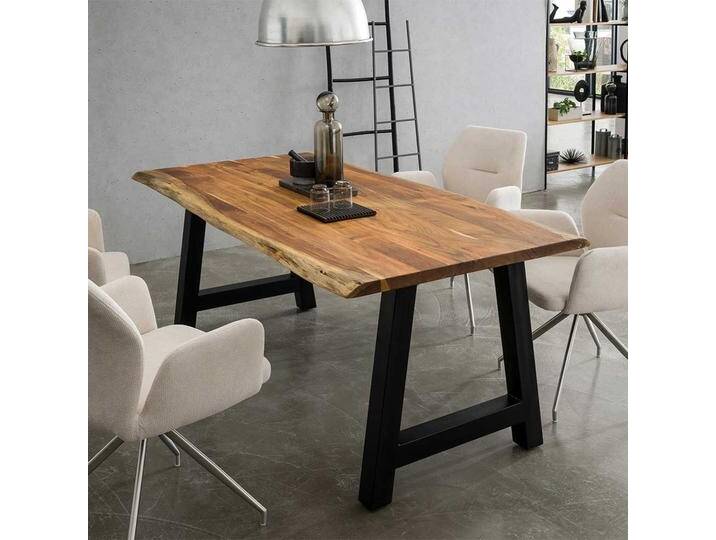 Tisch mit Baumkante im Industry und Loft Stil Akazie Massivholz und Metall von Pharao24.de