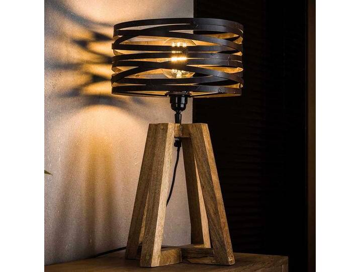 Tischlampe in Dunkelgrau und Holz Naturfarben Massivholz und Metall von Pharao24.de