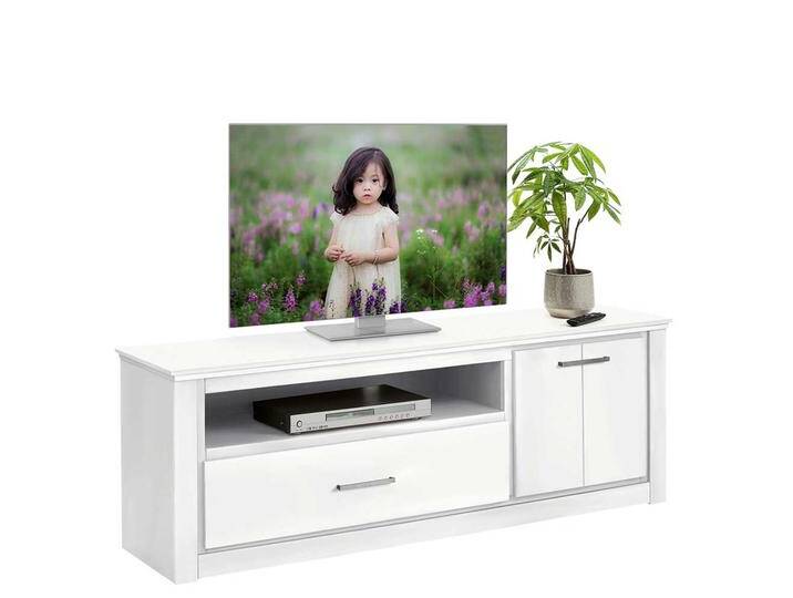 Unterschrank Fernseher Weiß aus Kiefer Massivholz Offenes Gerätefach von Pharao24.de