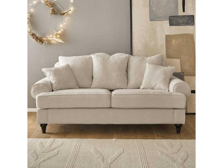 Vintage Dreisitzer Couch Beige im Landhausstil 200 cm breit von Pharao24.de