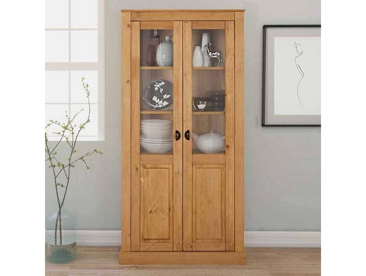 Vitrine Standvitrine aus Kiefer Massivholz mit Glastüren von Pharao24.de