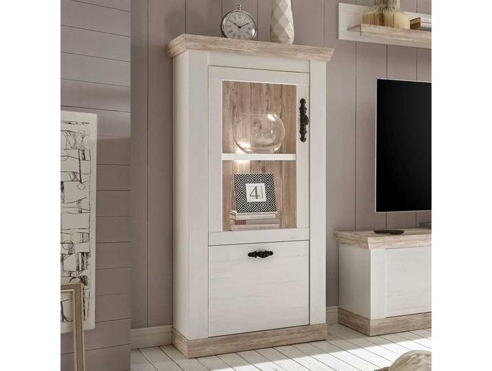Vitrine im skandinavischen Landhausstil Pinie Weiß von Pharao24.de