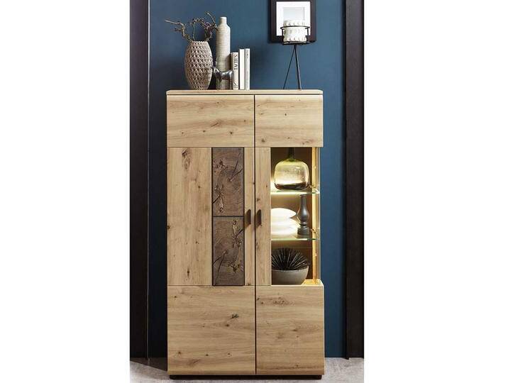 Vitrine in Wildeiche Hirnholz Optik 80 cm breit von Pharao24.de