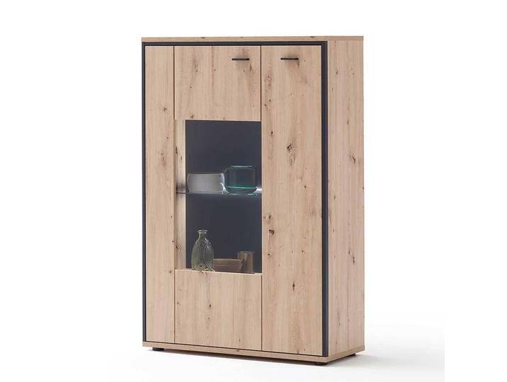 Vitrinenschrank in Eichefarben und Anthrazit modern von Pharao24.de