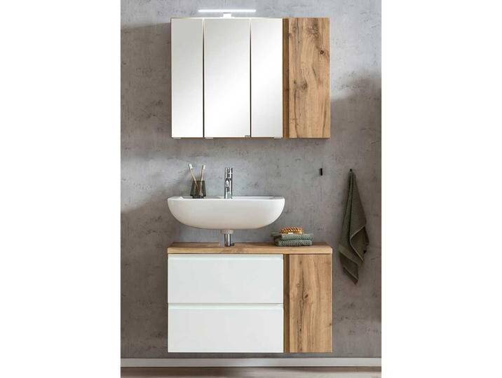Waschplatz Set 2-teilig in Wildeichefarben und Weiß 85 cm breit (zweiteilig) von Pharao24.de