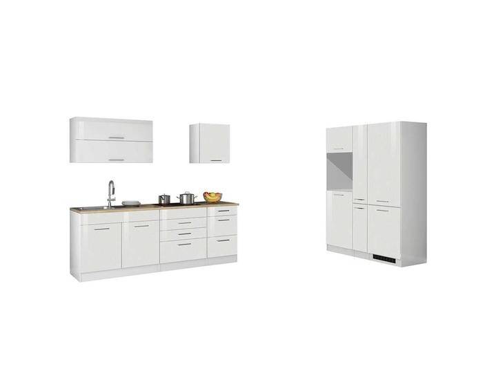 Weiß Küchenzeile in Hochglanz 380 cm breit (neunteilig) von Pharao24.de