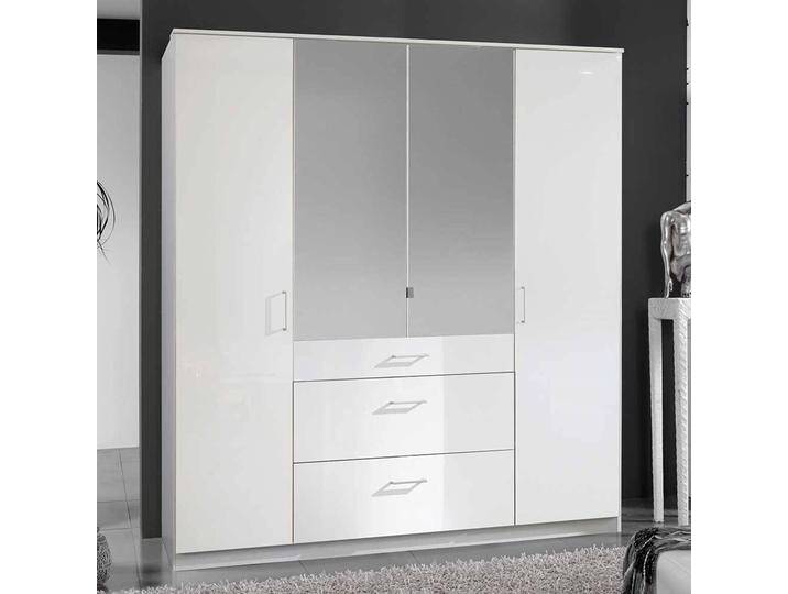 Weißer Schlafzimmerkleiderschrank mit Spiegeltüren drei Schubladen von Pharao24.de