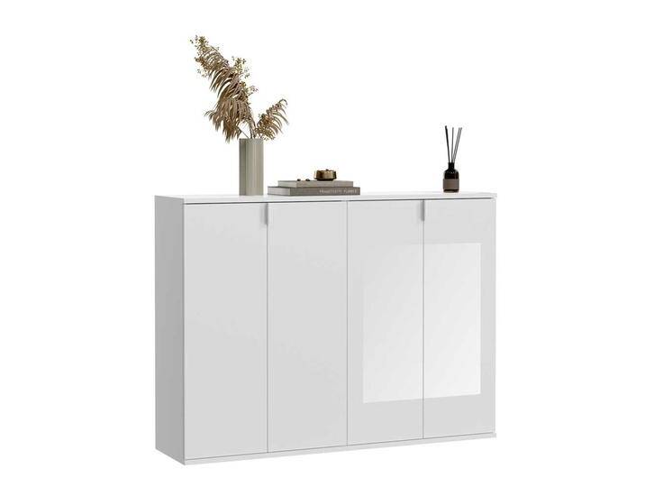 Weißer Schuhschrank Hochglanz 122 cm breit 4 türig (zweiteilig) von Pharao24.de