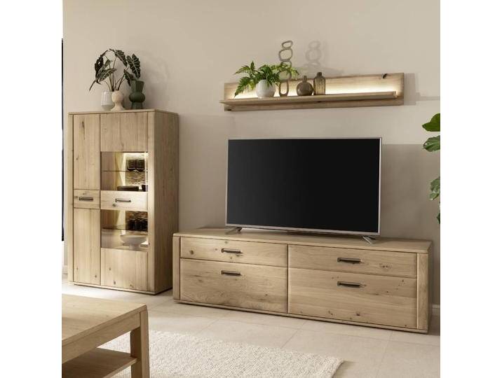 Wohnwand TV Wand mit LED Beleuchtung in Asteiche hell (dreiteilig) von Pharao24.de