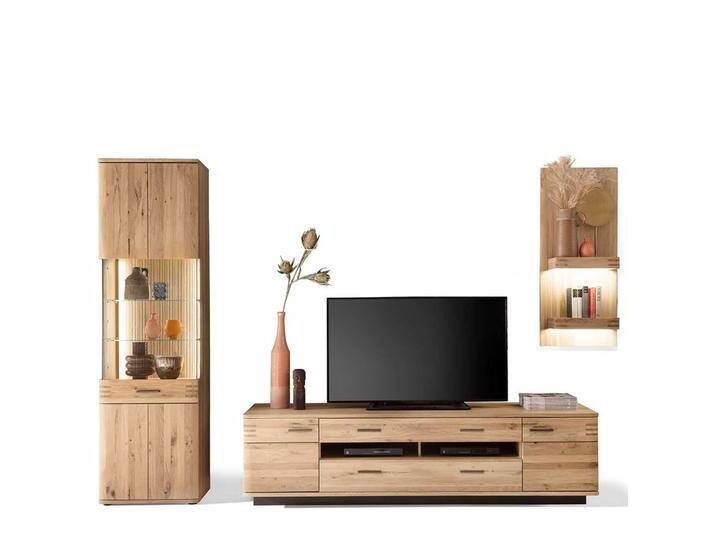 Wohnzimmer Anbauwand in Balkeneiche Bianco furniert 270 cm breit (dreiteilig) von Pharao24.de