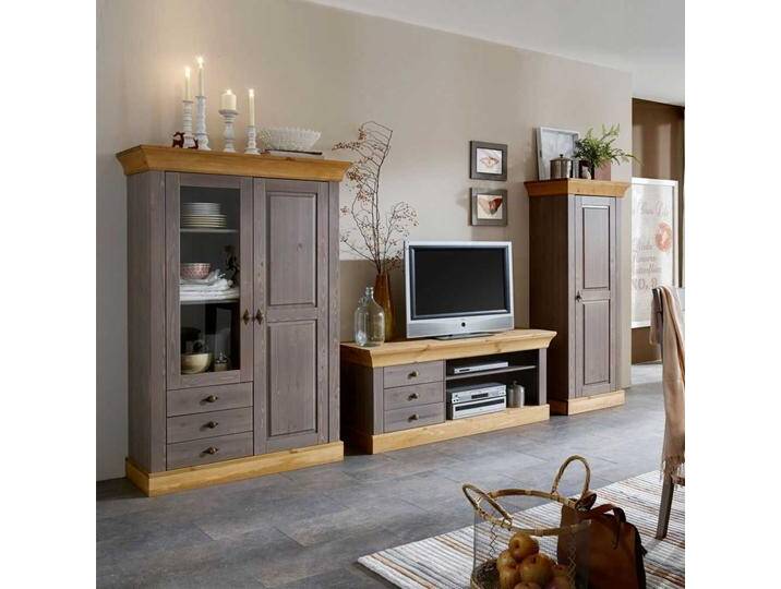 Wohnzimmer Anbauwand in Grau Kiefer teilmassiv (dreiteilig) von Pharao24.de