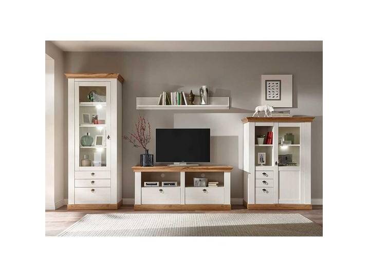 Wohnzimmer Anbauwand in Weiß und Wildeiche Dekor Landhausstil (vierteilig) von Pharao24.de
