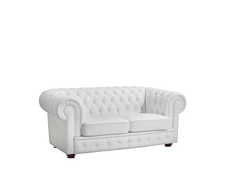 Wohnzimmer Couch weiss im Chesterfield Look zwei Sitzplätzen von Pharao24.de
