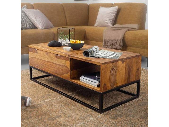 Wohnzimmer Couchtisch aus Sheesham Massivholz und Edelstahl 110 cm breit von Pharao24.de