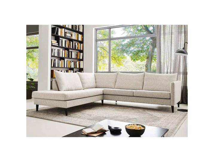 Wohnzimmer Eckcouch in Cremefarben Webstoff 258 cm breit von Pharao24.de