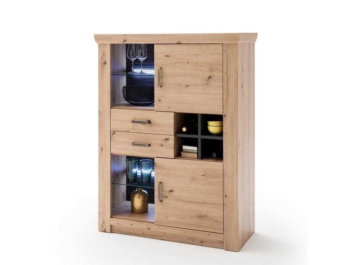 Wohnzimmer Highboard in Eiche Optik und Anthrazit Flaschenfach Wohnzimmer Highboard in Eiche Optik und Anthrazit Flaschenfach von Pharao24.de