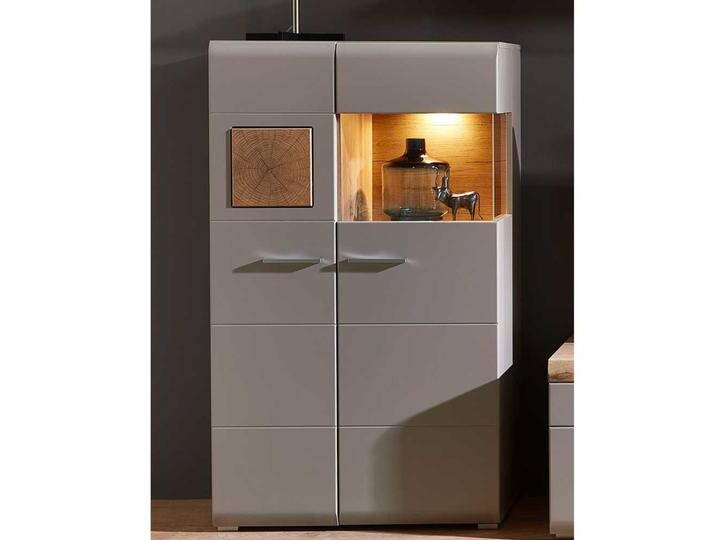 Wohnzimmer Highboard in Grau und Eiche Optik Glas von Pharao24.de