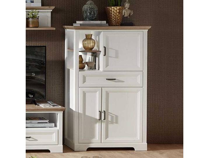 Wohnzimmer Highboard in Weiß und Eichefarben LED Beleuchtung von Pharao24.de