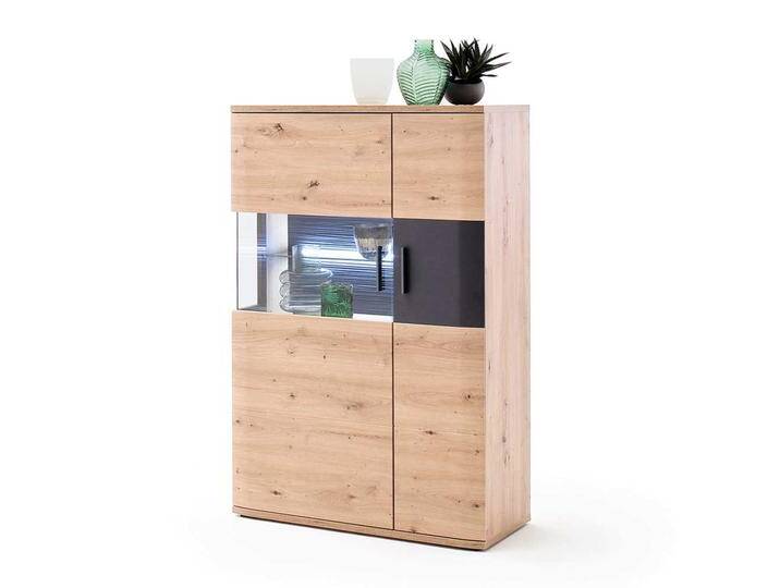 Wohnzimmer Kommode in Eichefarben und Anthrazit Glas von Pharao24.de