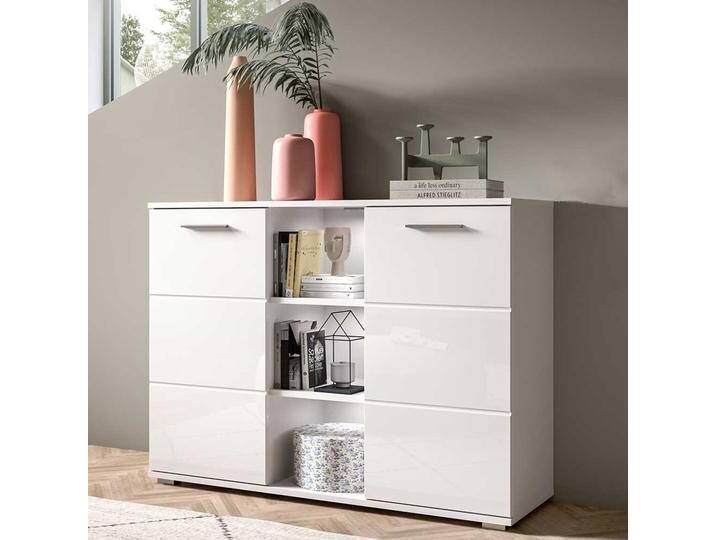 Wohnzimmer Kommode weiss Hochglanz Front zwei Drehtüren Wohnzimmer Kommode weiss Hochglanz Front zwei Drehtüren von Pharao24.de