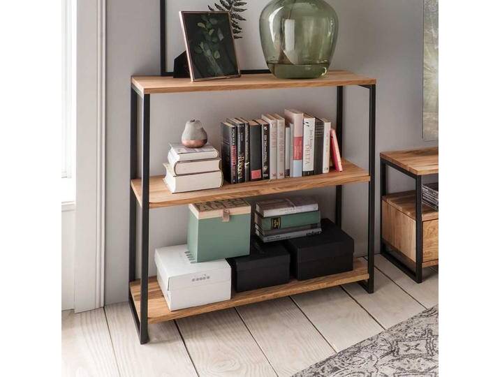 Wohnzimmer Regal aus Wildeiche Massivholz und Stahl modern von Pharao24.de