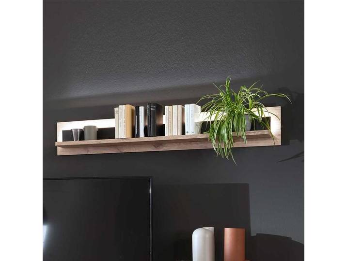 Wohnzimmer Regal mit Beleuchtung in Wildeichefarben Anthrazit von Pharao24.de
