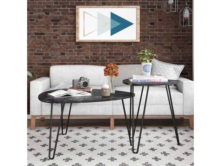 Wohnzimmer Tisch Set in schwarzer Marmor Optik Dreifußgestell (zweiteilig) von Pharao24.de