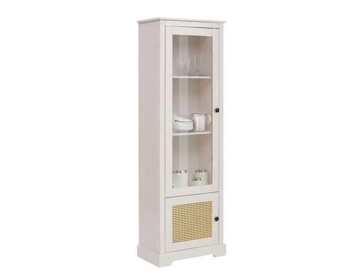 Wohnzimmer Vitrinenschrank in Weiß und Beige Glastür von Pharao24.de