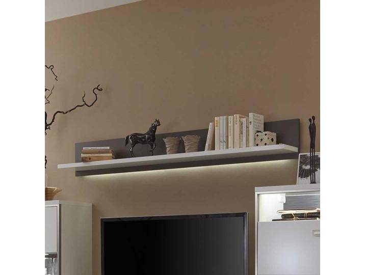 Wohnzimmer Wandboard mit LED Beleuchtung Weiß Anthrazit von Pharao24.de
