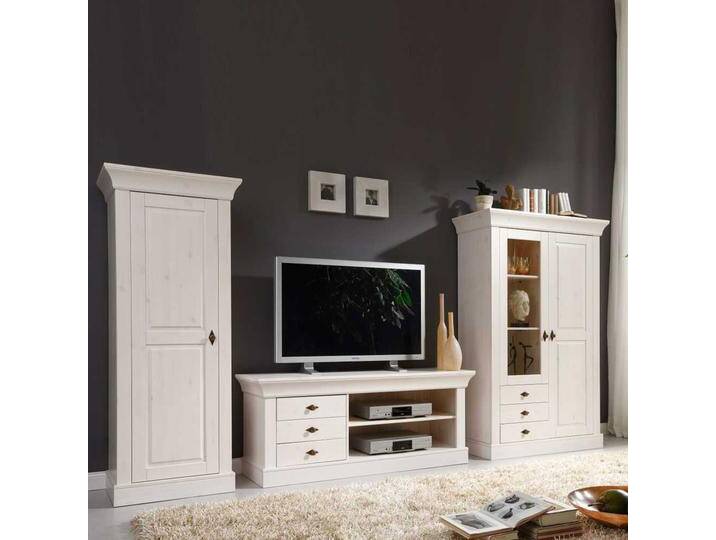 Wohnzimmer Wohnwand in Weiß Kiefer teilmassiv (dreiteilig) von Pharao24.de