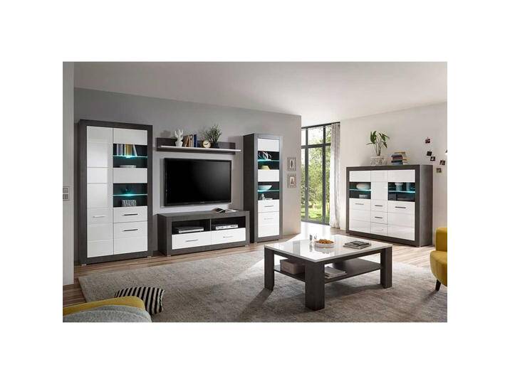 Wohnzimmermöbel in Weiß Hochglanz und Beton Grau modern (sechsteilig) von Pharao24.de