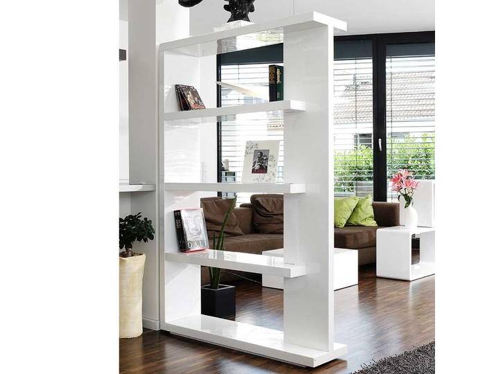 Wohnzimmerregal 180 cm hoch Weiß Hochglanz von Pharao24.de