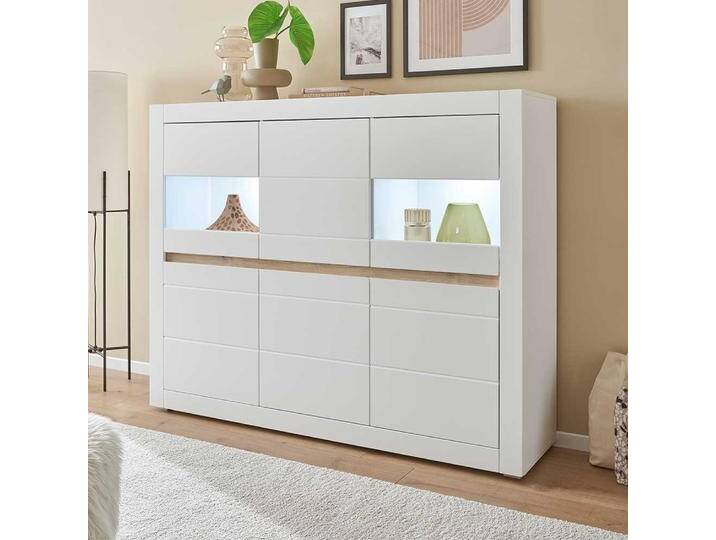 Wohnzimmerschrank Wohnzimmer Vitrinenschrank in Weiß mit Glastüren von Pharao24.de