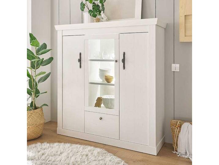 Wohnzimmerschrank Wohnzimmer Vitrinenschrank mit einer Schublade und Metallgriffen von Pharao24.de