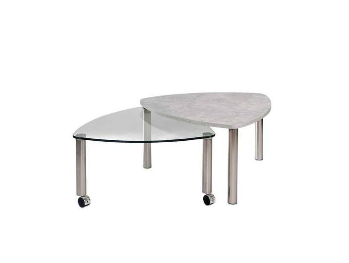 Wohnzimmertisch aus Glas und Beton Grau Rollen von Pharao24.de