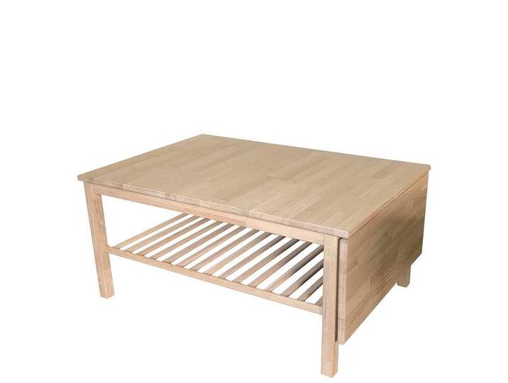 Wohnzimmertisch mit klappbarer Platte Eiche Bianco massiv geölt von Pharao24.de