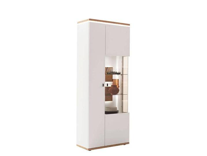 Wohnzimmervitrine Aufbewahrungsschrank in Soft White und Wildeichefarben von Pharao24.de
