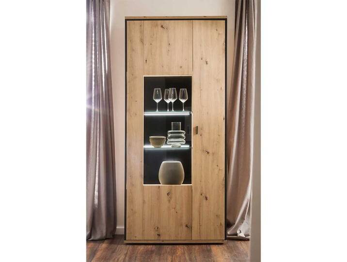Wohnzimmervitrine in Eichefarben und Anthrazit 210 cm hoch von Pharao24.de