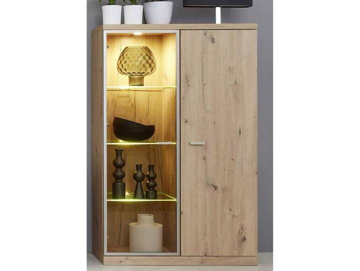Wohnzimmervitrine modern in Wildeichefarben LED Beleuchtung von Pharao24.de