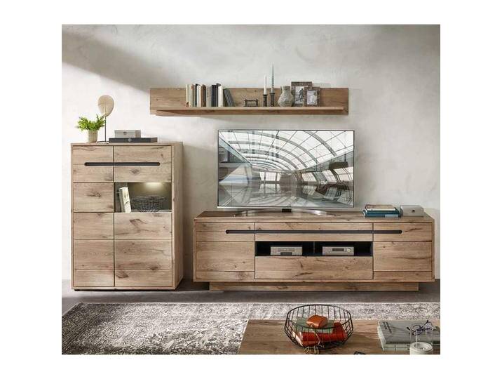 Wohnzimmerwand modern 3-teilig in Wildeichefarben LED Beleuchtung (dreiteilig) von Pharao24.de