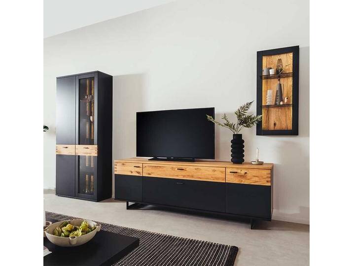 Wohnzimmerwand modern in Wildeichefarben Schwarzgrau (dreiteilig) von Pharao24.de