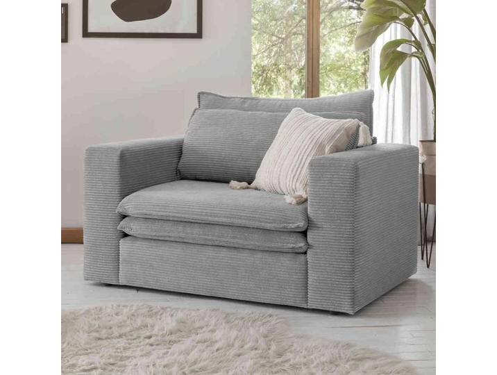 XL Cord Sessel Hellgrau in modernem Design 125 cm breit von Pharao24.de