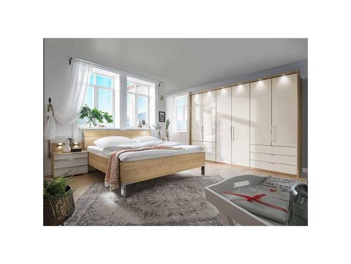 XL Schlafzimmer Set in Beige und Eiche Bianco glasbeschichtet (vierteilig) von Pharao24.de