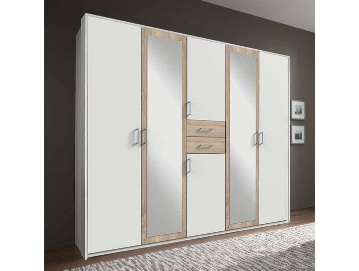 XL Schrank Schlafzimmer mit Spiegeltüren Eiche Sägerau & Weiß von Pharao24.de